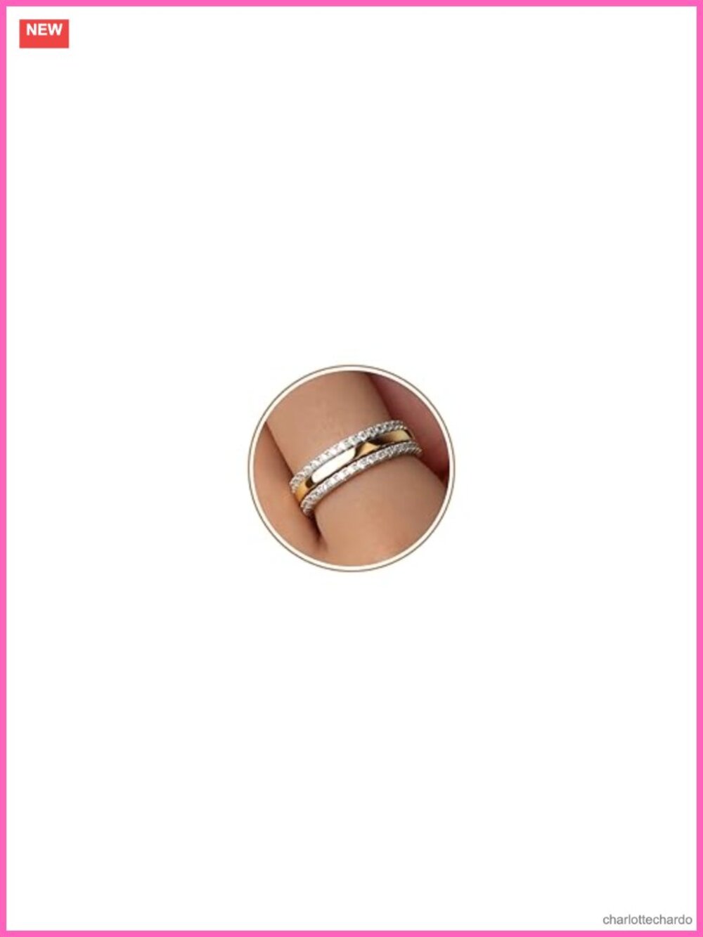 Two-Tone Stackable Rings Sterling Silver 14K Gold Plated CZ Eternity Band Set